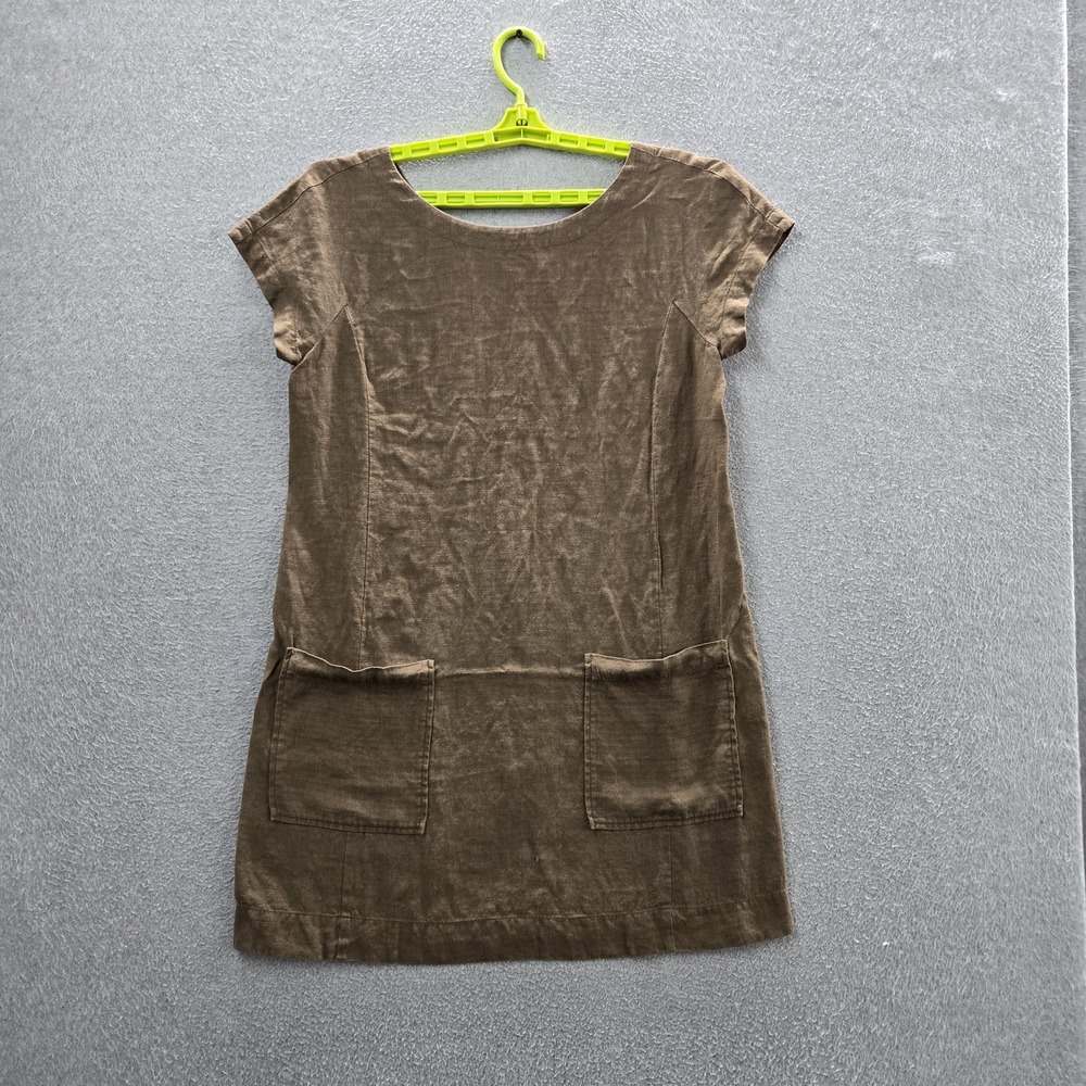 Eileen Fisher Women Dress PETITE MEDIUM (PM) Brown Linen Lyocell Shift Casual